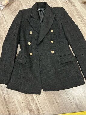 Zara Black Double-Breasted Blazer with Gold Buttons